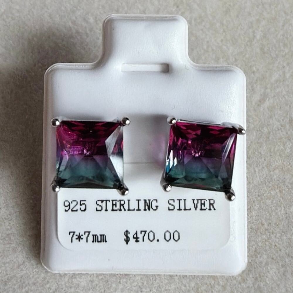 Princess Cut Mystic Moissanite Sterling Silver Stud Earrings 7mm
